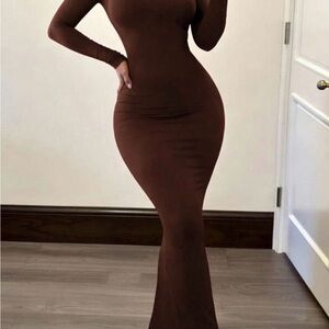 2 SHEIN Long Sleeve Bodycon Maxi Dresses - 1 brown and 1 navy blue